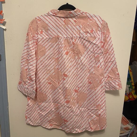 Roamans Button Up Shirt Women Plus Size 20W Floral 1/2Sleeve Casual Lightweight - Picture 9 of 10